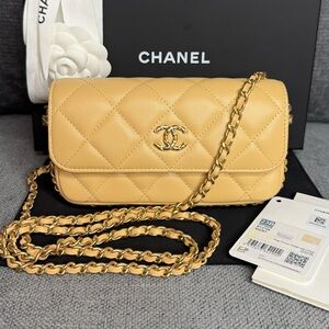 CHANEL CC flap lambskin WOC phone holder on chain